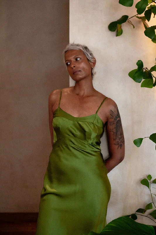 Long Lola Silk Charmeuse Dress in Tourmaline