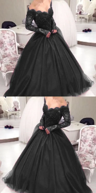 New Arrival Black Lace Ball Gown Quinceanera Dresses With Long Sleeve prom Dress cg13293 New Arrival Black Lace Ball Gown Quinceanera Dresses With Long Sleeve prom Dress cg13293