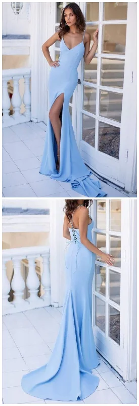 Simple Blue mermaid Prom Dresses   cg13064