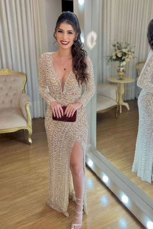 Luxurious Handmade Long Sleeves Evening Dress,Glam Dress cc861