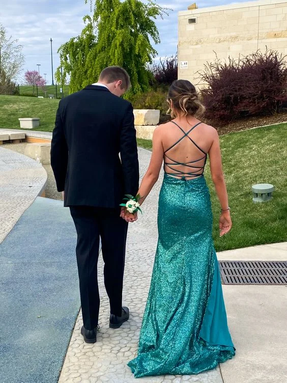 Elegant Mermaid Lace-up Back Prom Dress,Glitter Evening Gown cc1107