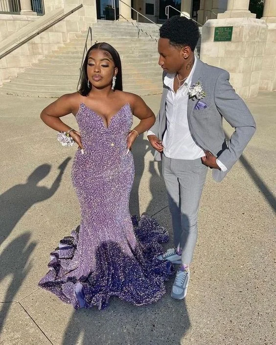 Purple Sequin Mermaid Long Prom Dress Evening Dress cc1035