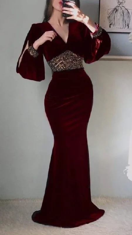 Elegant Deep V Neck Mermaid Evening Dress,Pageant Dress cc866