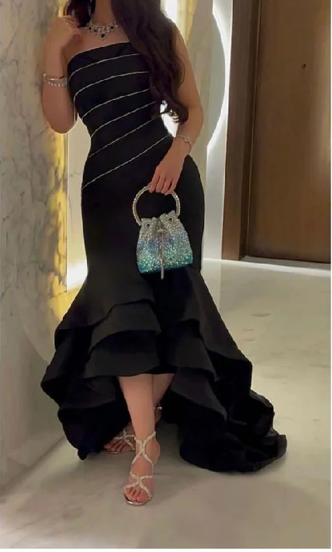 Generous Black Mermaid Evening Dress,Black Evening Gown cc911