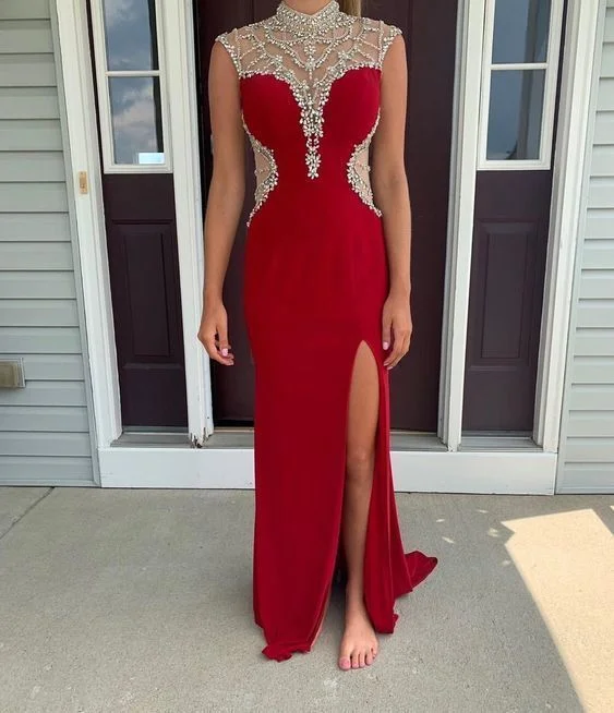 Red Prom Dress,Satin Prom Dress,Beading Prom Dresses,Mermaid Prom Dress     cg13338