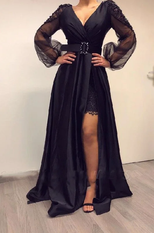 black prom dresses 2021 long sleeve a line side slit pleats long sleeve long evening dresses gowns cg13438 black prom dresses 2021 long sleeve a line side slit pleats long sleeve long evening dresses gowns cg13438