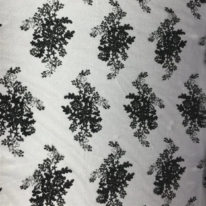 Black Gorgeous Floral Embroidery Bridal Dress Lace Fabric