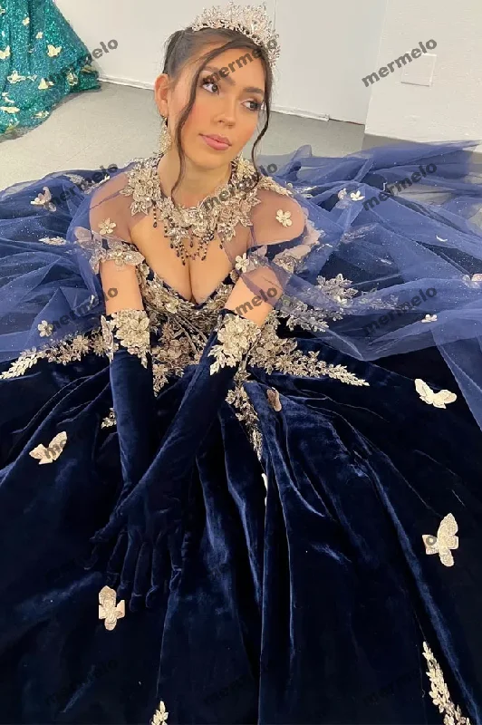 Royal Blue Princess Dresses For Quinceanera With Cape Ball Gown Sweet 16 Dresses
