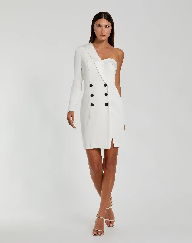 White One Sleeve Tuxedo Dress - FINAL SALE