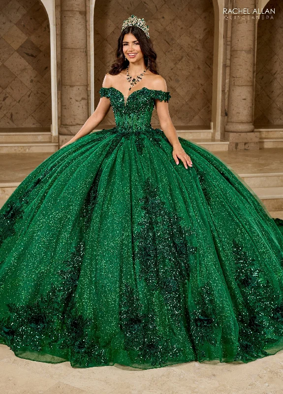 Rachel Allan RQ2215 Long Ball Gown Glitter 3D Floral Quinceanera Dress