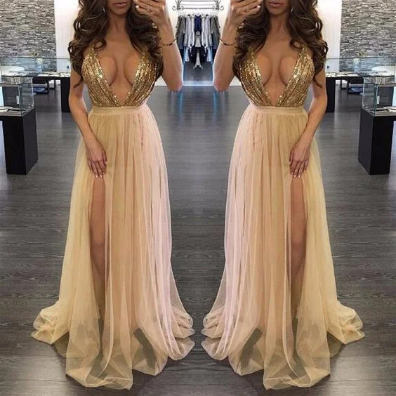 Deep Plunge V Neck Strappy Criss Cross Back Chiffon Long Prom Dress   cg13432