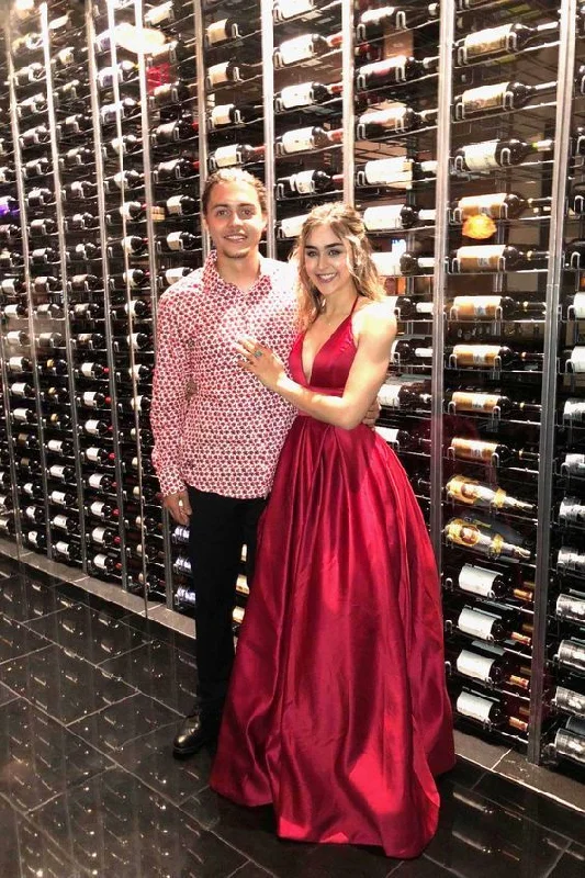 Wine Red Satin a-Line Long Prom Gown, V-neck Prom Dresses, Spaghetti Strap Formal Dresses cg13376 Wine Red Satin a-Line Long Prom Gown, V-neck Prom Dresses, Spaghetti Strap Formal Dresses cg13376