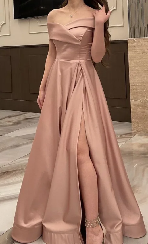 A-line Off The Shoulder Evening Dress With Split cc884