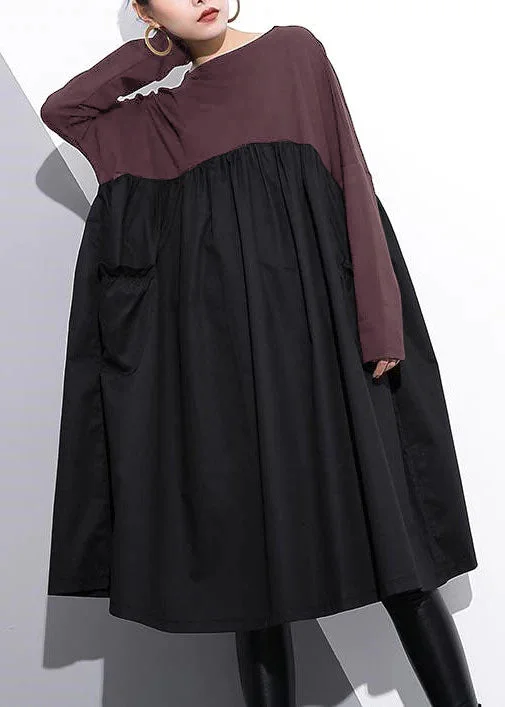 stylish bean paste color cotton shift dress plus size cotton clothing dress Elegant high waist patchwork cotton dress stylish bean paste color cotton shift dress plus size cotton clothing dress Elegant high waist patchwork cotton dress