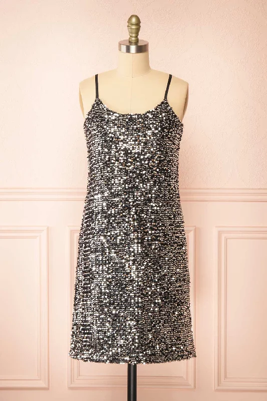 Akarui | Short Silver Sequin Dress