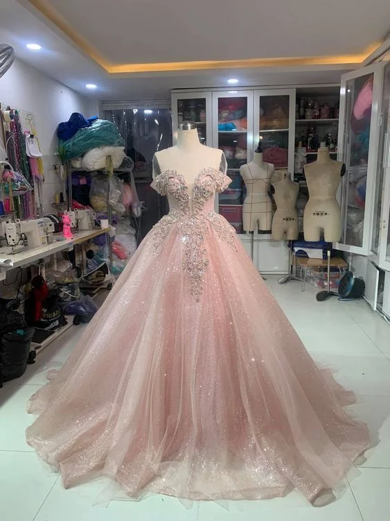 Off The Shoulder Pink Ball Gown Quinceanera prom Dress    cg13292