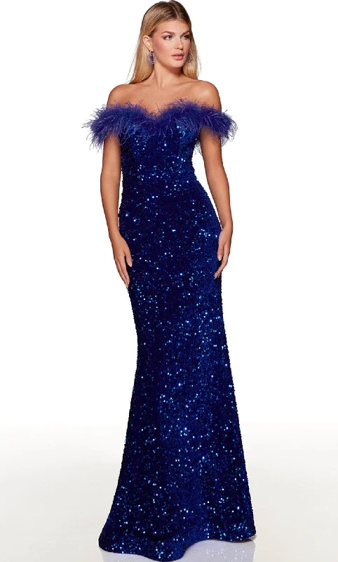 Alyce Paris 61379 - Off-Shoulder Feather Detailed Evening Dress Tunics Trendy modern