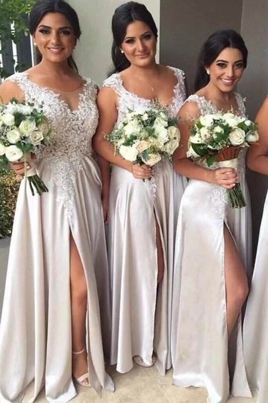 A-line Sleeveless Slit Lace Satin Bridesmaid Dress Wedding Party Dress Tunics Trousers formal A-line Sleeveless Slit Lace Satin Bridesmaid Dress Wedding Party Dress Tunics Trousers formal