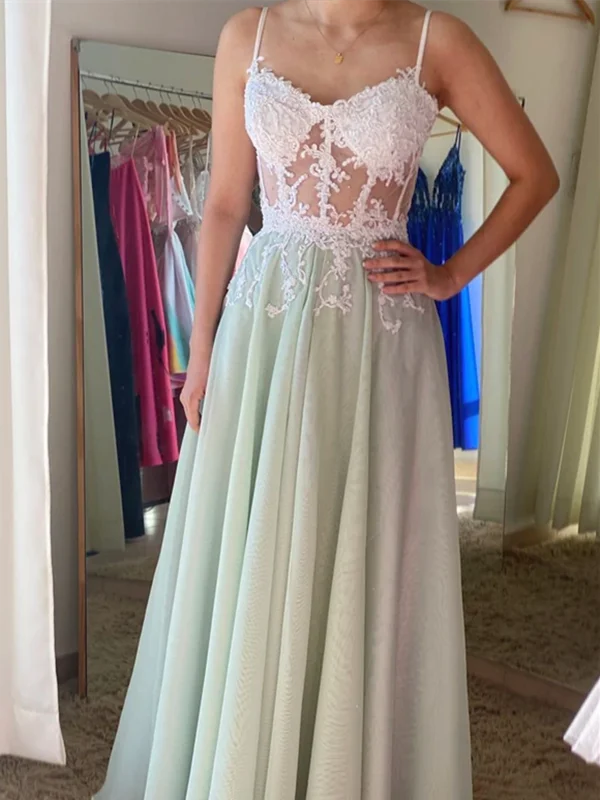 A Line green Tulle Lace Long Prom Dresses, A Line green Tulle Lace Long Formal Evening Dresses Tunics Top rated