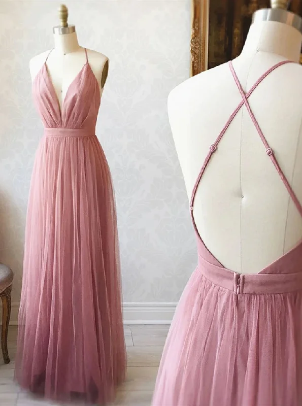 A Line V Neck Backless Bridesmaid Dresses, Simple Tulle Evening Dress Tunics Formal black A Line V Neck Backless Bridesmaid Dresses, Simple Tulle Evening Dress Tunics Formal black