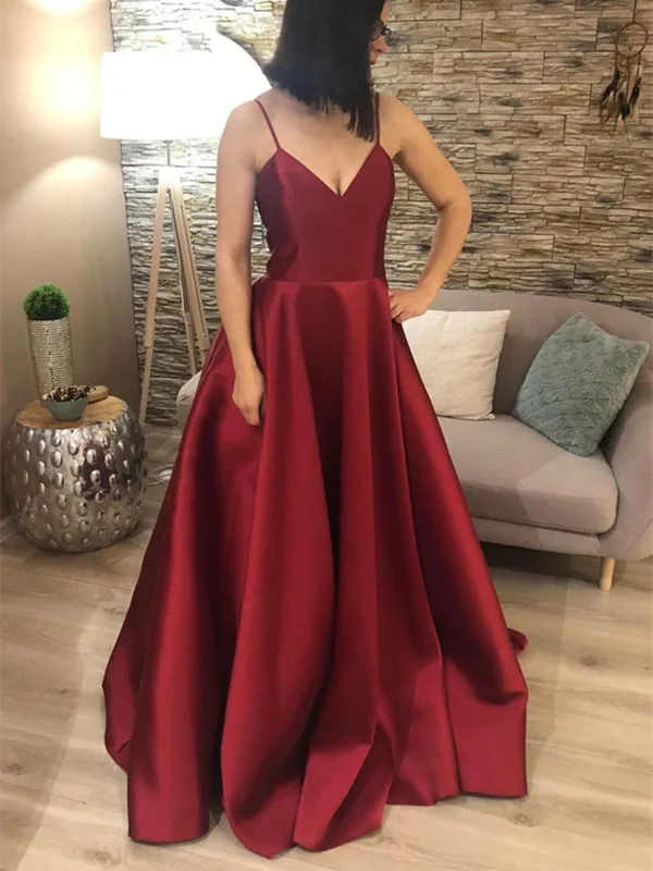 A Line V Neck Burgundy Satin Long Prom Dresses, A Line V Neck Burgundy Satin Long Formal Evening Dresses Tunics Velvet soft