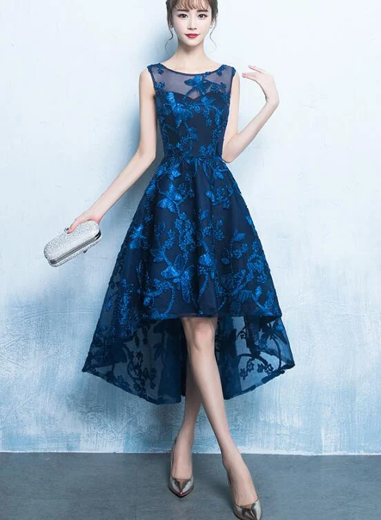 Beautiful Blue High Low Party Dress, New Fashionable Formal Dress Peplum Ruffle Cocktail