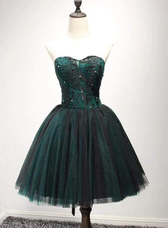 Beautiful Dark Green and Black Tulle Short Party Dress, Homecoming Dresses Pencil Length Work