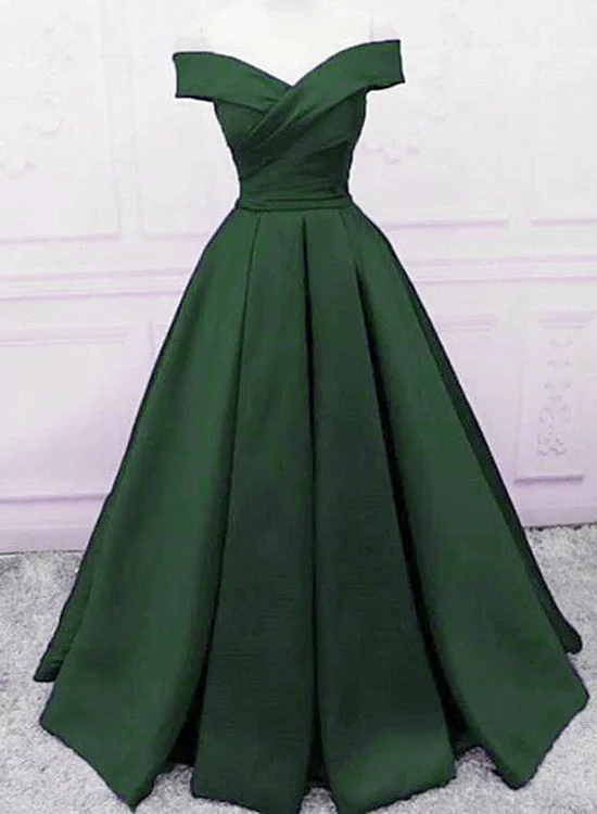 Beautiful Dark Green Satin Long Party Dress, Sweetheart Lace-up Prom Dress Boatneck Modish Everyday