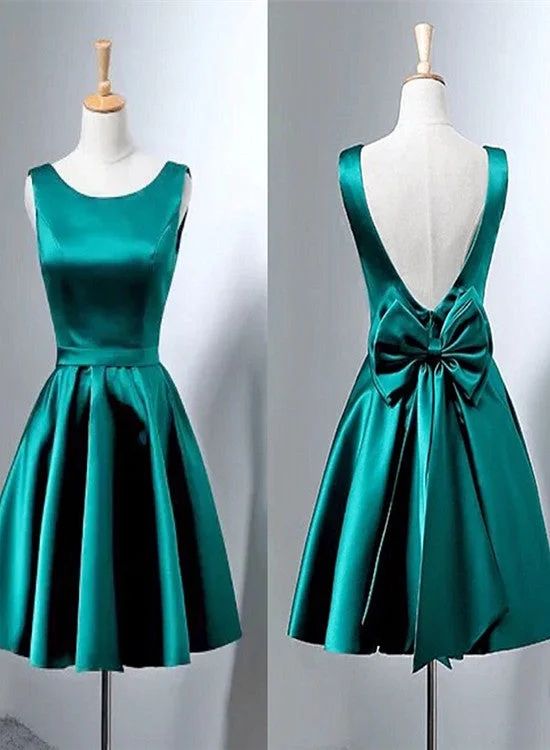 Beautiful Dark Green Satin Short Party Dress , Bridesmaid Dress Bodycon Fitted Nightout