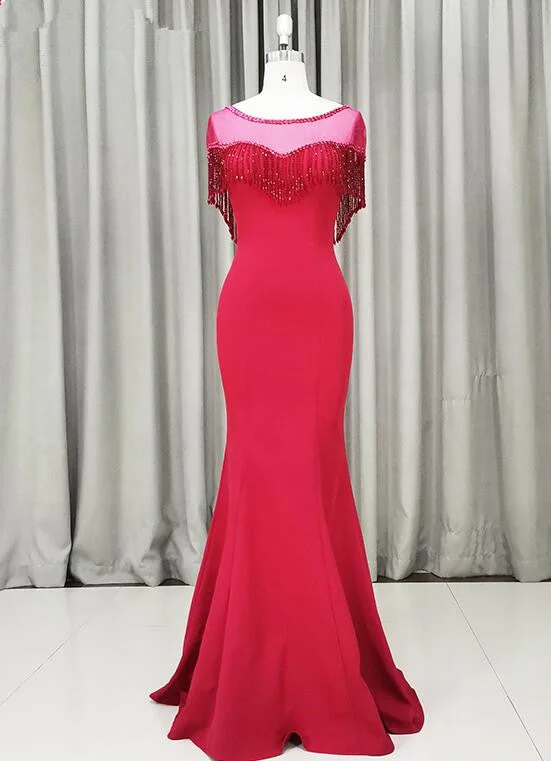 Beautiful Mermaid Red Handmade Party Dress, Red Evening Gown Tunics Business professional