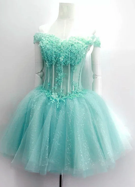 Beautiful Mint Green Tulle Sweetheart Short Prom Dress, Party Dress Tunics Corduroy durable