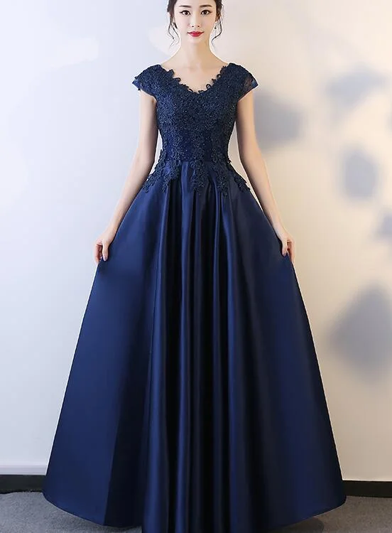 Beautiful Navy Blue Long Party Dress, A-line Prom Dress Tunics Brand named