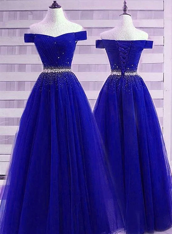 Beautiful Royal Blue Off Shoulder New Prom Dress , Beaded Party Dress Tunics Favorite customer