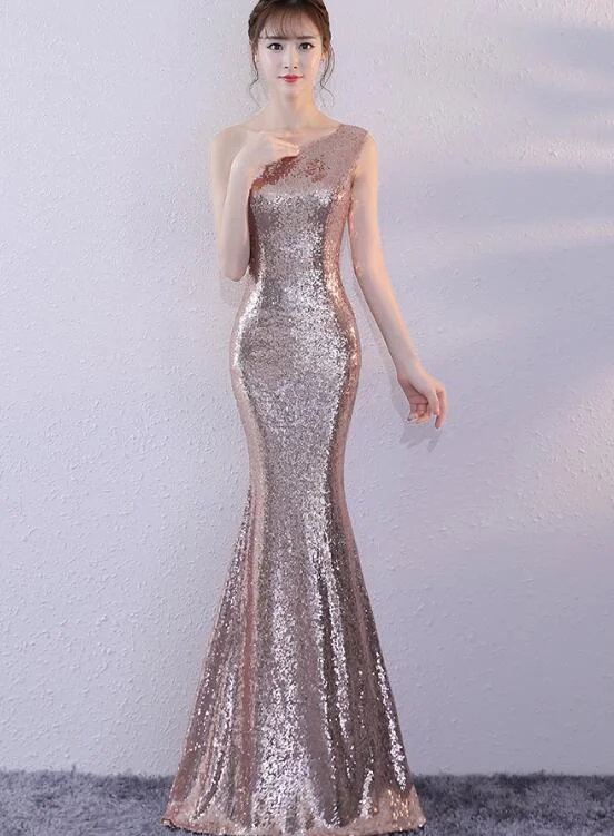 Beautiful Sequins Mermaid Long Prom Dress , Rose Gold Party Dress Tunics Timeless classic