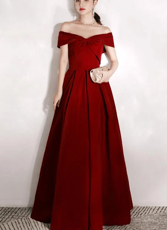 Beautiful Wine Red Party Dress , A-line Off Shoulder Prom Dress Tunics Favorite customer