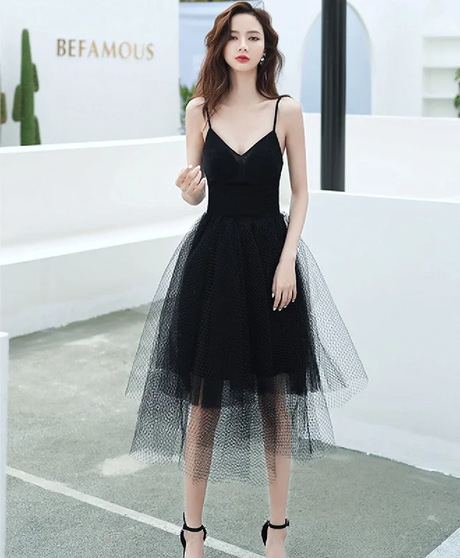 Black V Neck Tulle Short Prom Dress Black Short Evening Dress Tunics Silk luxurious