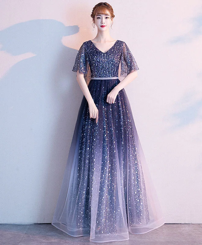 Blue Tulle Sequin Long Prom Dress Blue Evening Dress Tunics Cozy soft