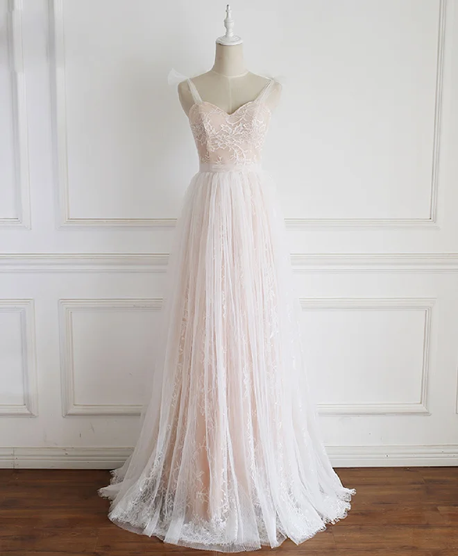 Champagne Sweetheart Tulle Lace Long Prom Dress Lace Evening Dress Tunics Solid Classic