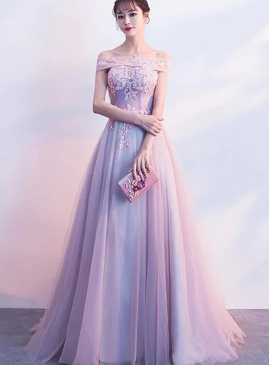 Charming Lilac Tulle Prom Dress ,A-line Party Dress Shift Classic Vintage