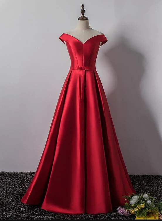 Charming Red Satin Long Party Dress, Red Prom Gown Tunics Hiking breathable