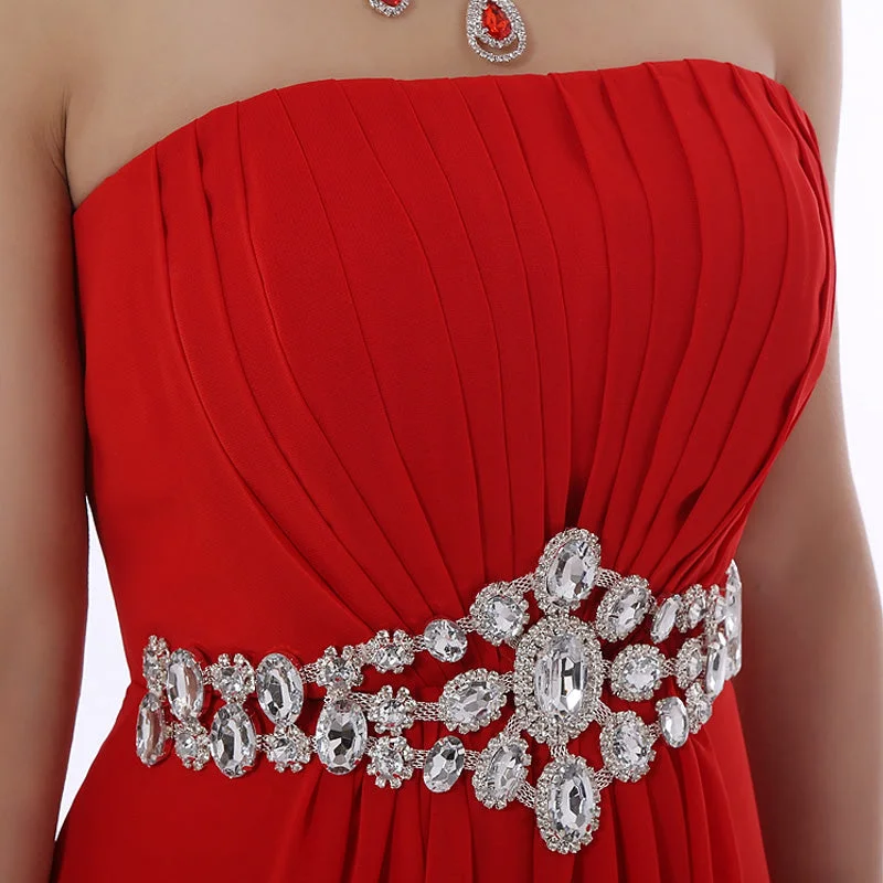 Crystal Chiffon Bridesmaid Evening Dresses at Bling Brides Bouquet online Bridal Store Peplum Ruffle Cocktail