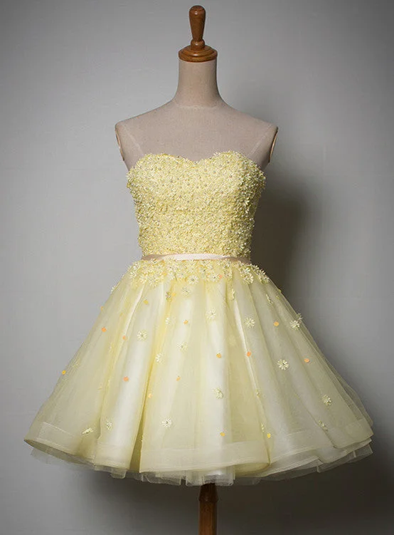 Cute Light Yellow Tulle Sweetheart Short Party Dress, Homecoming Dress Tunics Chinos classic