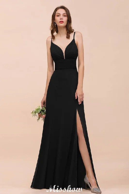 Double V-Neck Front Split Bridesmaid Dress Formal Party Dress for Wedding Black Tunics Leisure comfortable Double V-Neck Front Split Bridesmaid Dress Formal Party Dress for Wedding Black Tunics Leisure comfortable