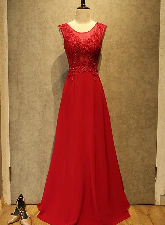 Eleagnt Red Prom Dress , Red Party Dress with Lace Applique Tunics Brand named