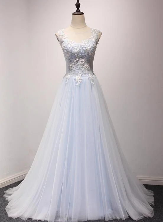 Elegant Light Blue Long Party Dress, A-line Prom Dress Tunics Top rated