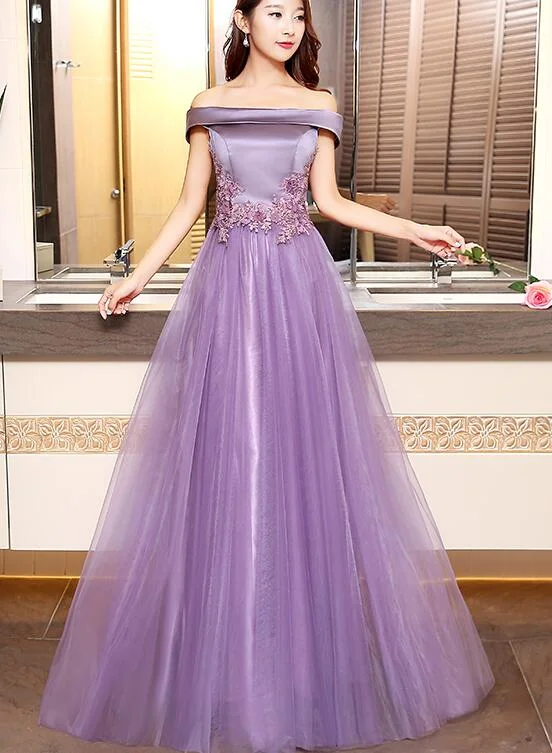 Elegant Purple Tulle with Satin Long Party Dress, Prom Dress Tunics Sale discount