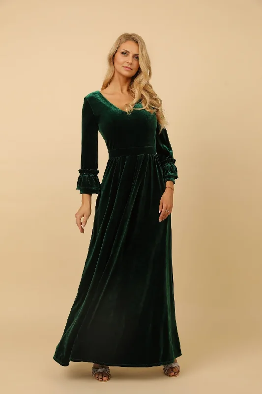 Emerald Velvet Formal Bridesmaid Dress Wedding Guest Dress Low Back V-neck Dress Evening Dress Tunics Winter warm Emerald Velvet Formal Bridesmaid Dress Wedding Guest Dress Low Back V-neck Dress Evening Dress Tunics Winter warm