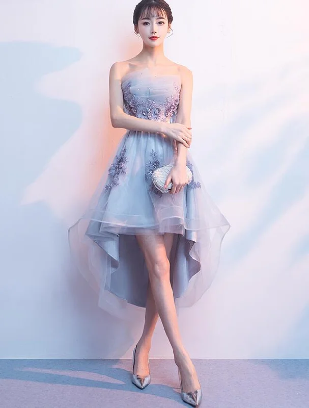 Fashionable Tulle High Low New Party Dress with Flower Applique, Party Dress Tunics Luxurious premium