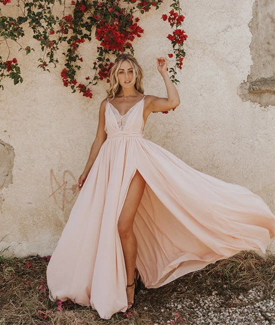 Light pink chiffon long prom dress, evening dress Tunics Essential wardrobe