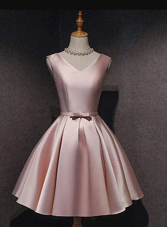 Lovely Dark Pink Short Satin V-neckline Party Dress, Pink Homecoming Dress Tunics Occasion special